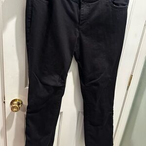 Peace Love World Black Pants with Red Stitching